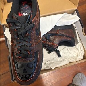 Nike Black and Orange Skull Design Sneakers